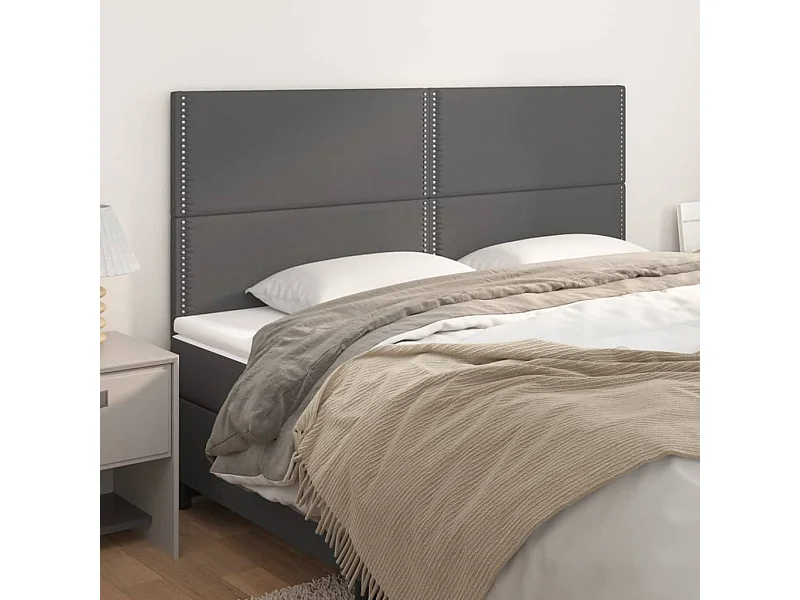 Cabeceros | Cabezal de cama | Mueble de cabecero 4 unidades de cuero sintético gris 100x5x78/88 cm