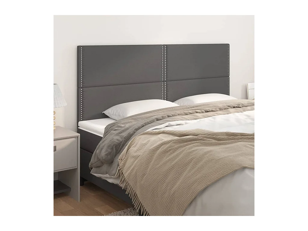 Cabeceros | Cabezal de cama | Mueble de cabecero 4 unidades de cuero sintético gris 100x5x78/88 cm