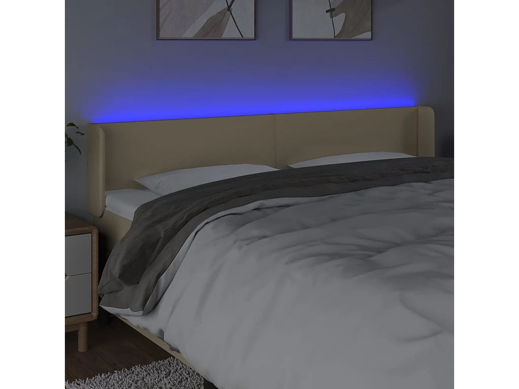 Mueble cabecero | Cabezal de cama | Cabecero con LED de tela crema 183x16x78/88 cm
