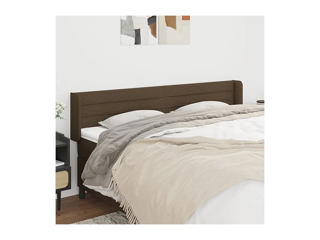Tête de Lit | Panneau de tête pour lit Moderne avec oreilles Marron Foncé 203x16x78/88 cm Tissu