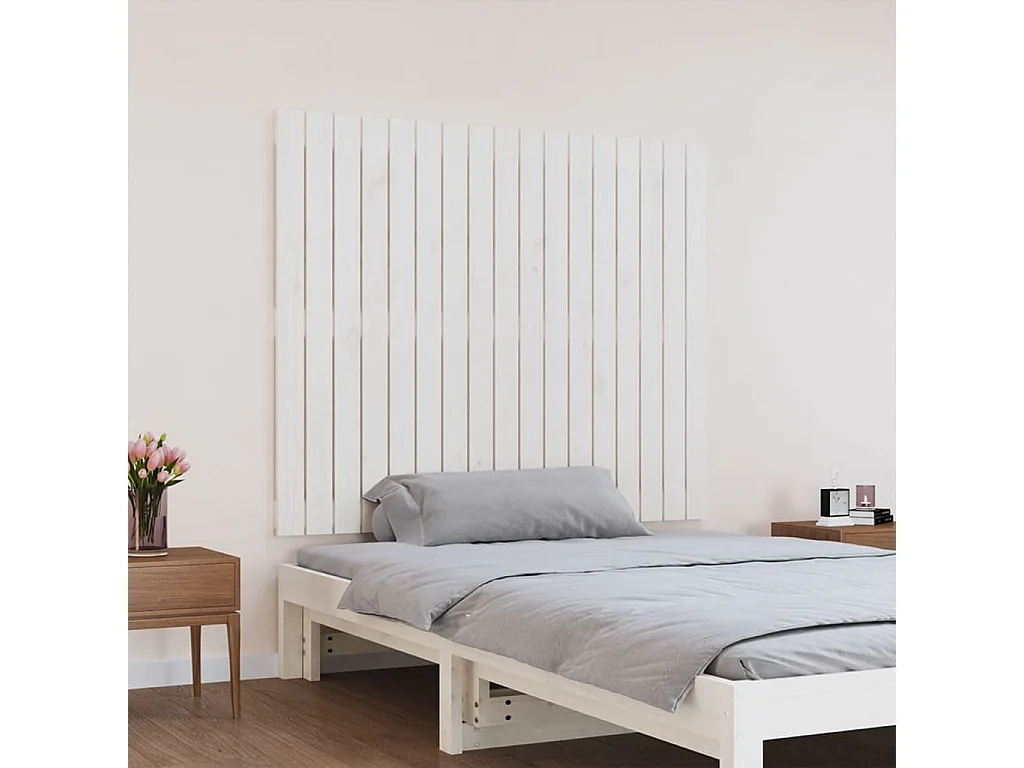 Cabecero de Cama | Cabezal de cama | Mueble de cabecero de pared madera maciza pino blanco 108x3x90 cm