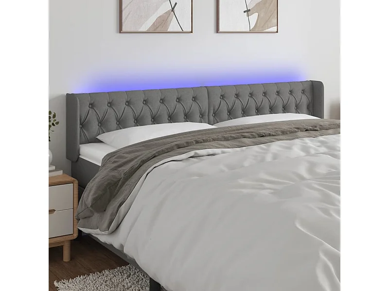 Mueble cabecero | Cabezal de cama | Cabecero con LED de tela gris oscuro 183x16x78/88 cm