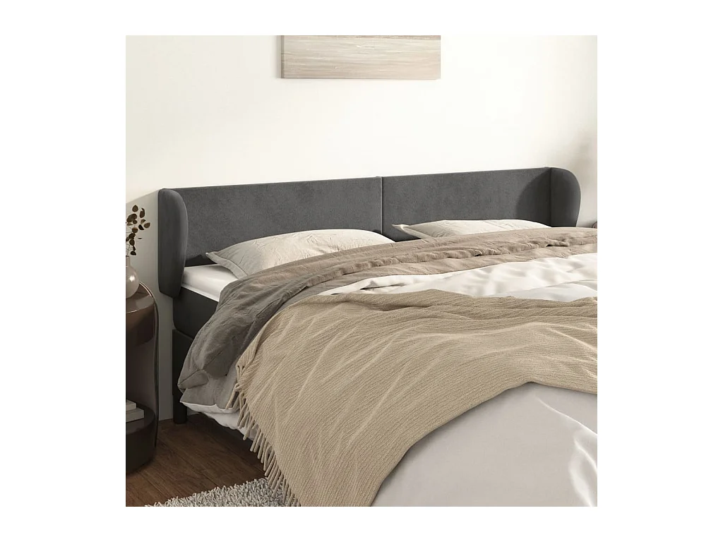 Mueble cabecero | Cabezal de cama | Cabecero de terciopelo gris oscuro 203x23x78/88 cm
