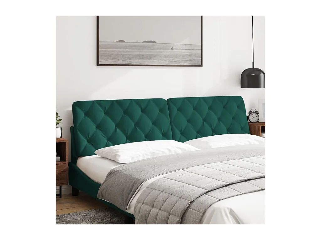 Cabecero de Cama | Cabezal de cama | Mueble de cabecero acolchado terciopelo verde oscuro 200 cm