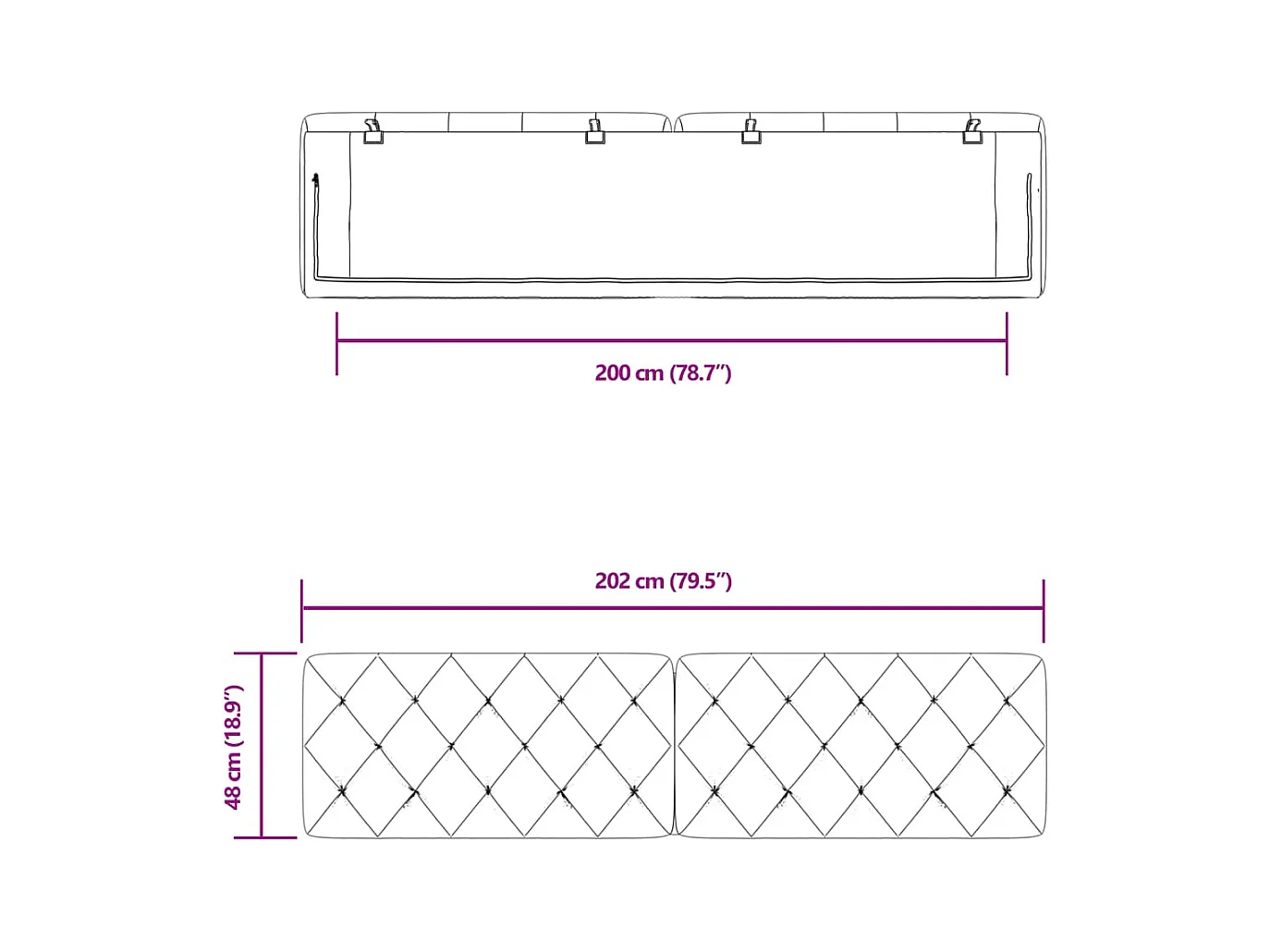 Cabecero de Cama | Cabezal de cama | Mueble de cabecero acolchado terciopelo verde oscuro 200 cm