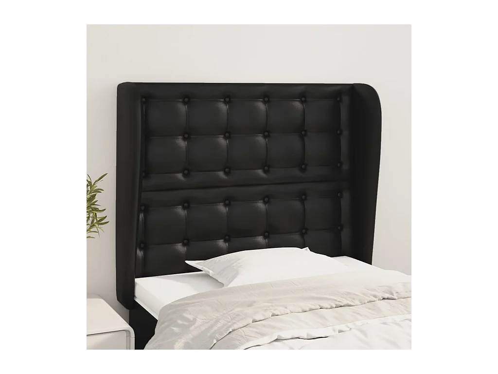 Tête de Lit | Panneau de tête pour lit Moderne avec oreilles Noir 103x23x118/128 cm Similicuir