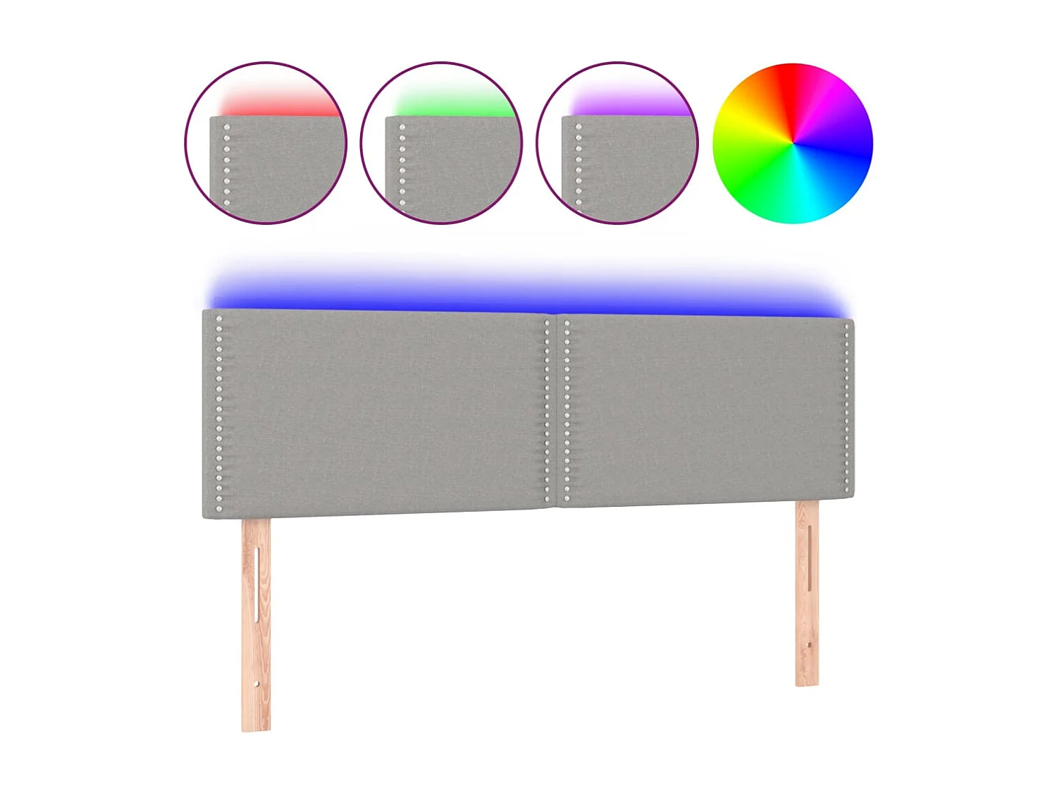 Mueble cabecero | Cabezal de cama | Cabecero con LED de tela gris claro 144x5x78/88 cm