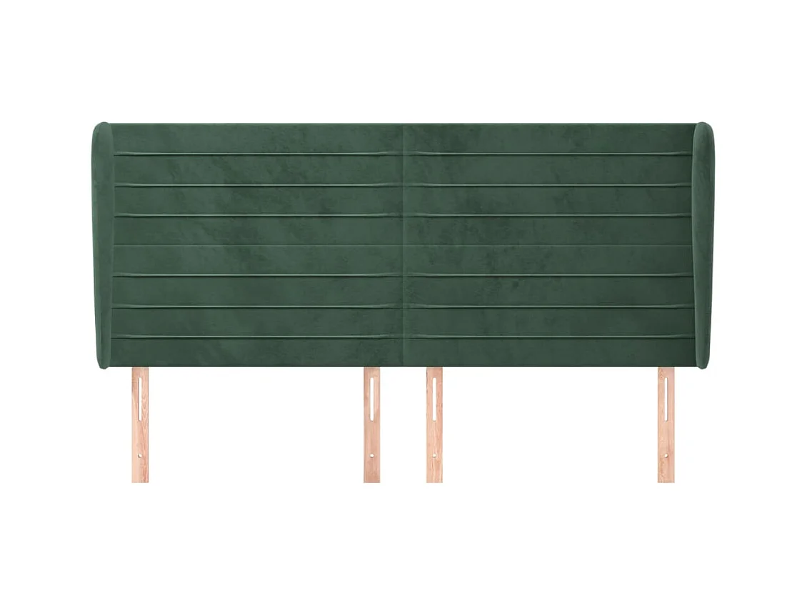 Cabecero | Cabezal de Cama | Mueble cabecero con orejas de terciopelo verde oscuro 163x23x118/128cm