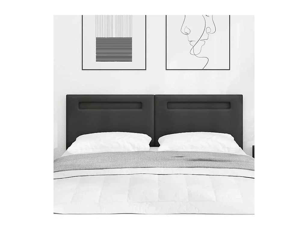 Cabecero | Cabezal de Cama | Mueble cabecero con luces de tiras LED con cabecera Negro 144 cm PVC