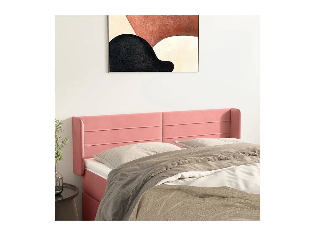 Tête de Lit | Panneau de tête pour lit Moderne avec oreilles Rose 147x16x78/88 cm Velours