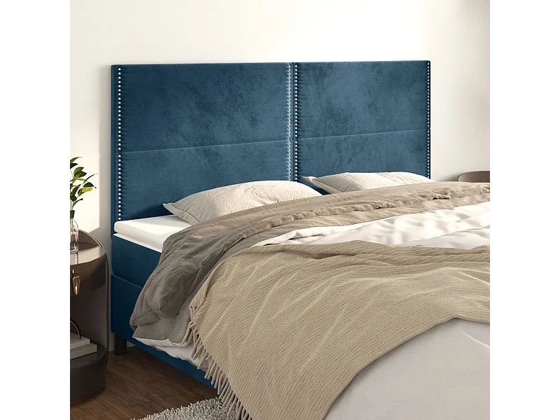 Têtes de lit | Panneaux de tête pour lit Moderne 4 pcs Bleu foncé 100x5x78/88 cm Velours