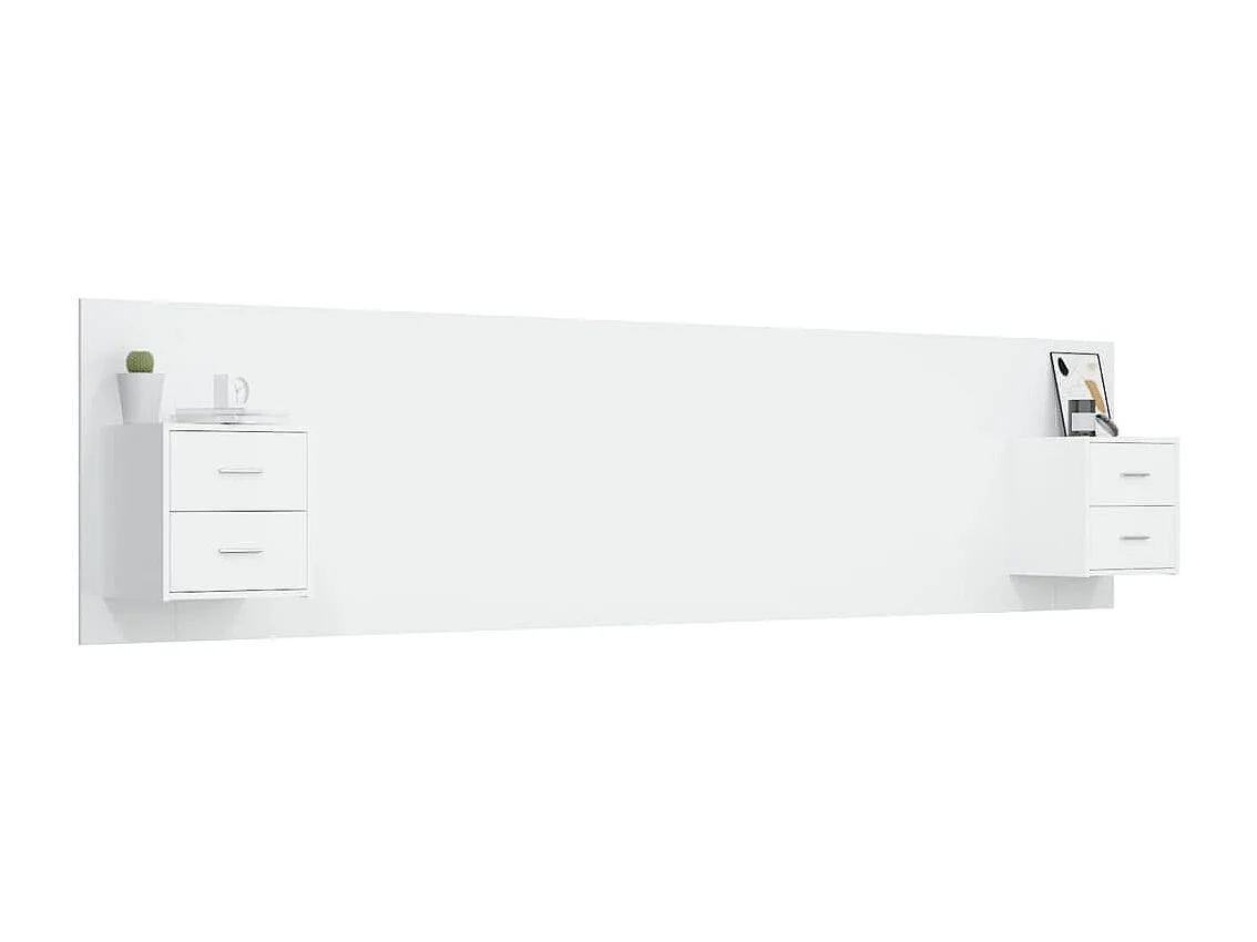 Cabecero de Cama | Cabezal de cama | Mueble de cabecero con mesitas madera contrachapada blanco