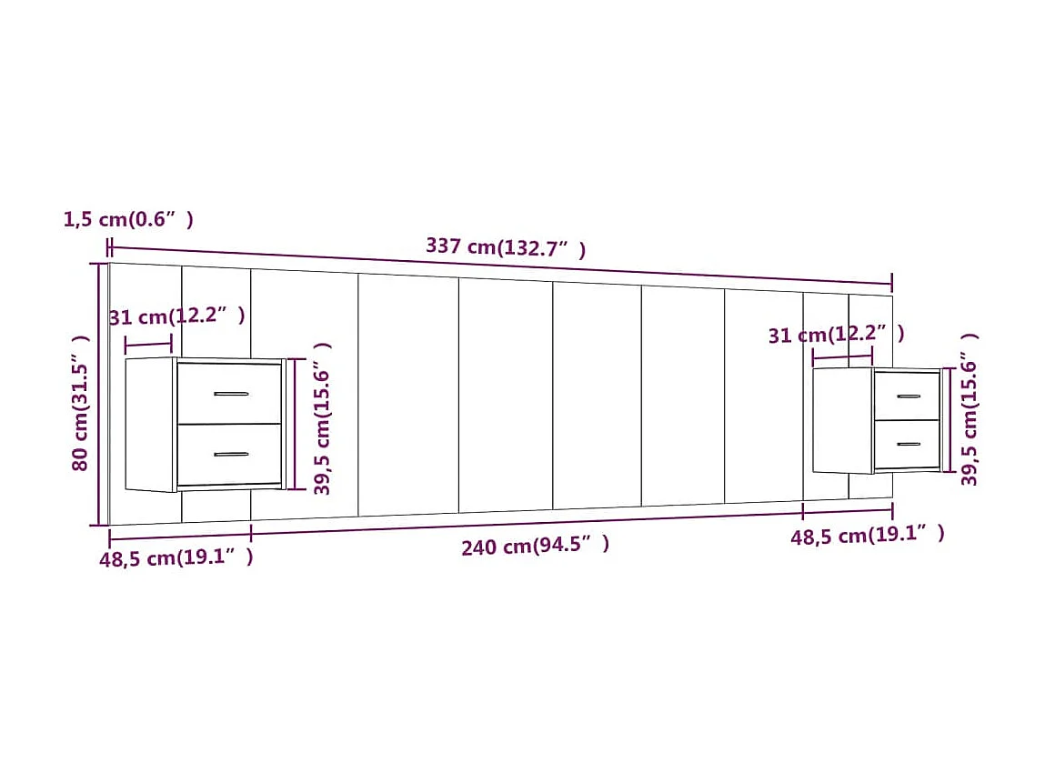 Cabecero de Cama | Cabezal de cama | Mueble de cabecero con mesitas madera contrachapada blanco