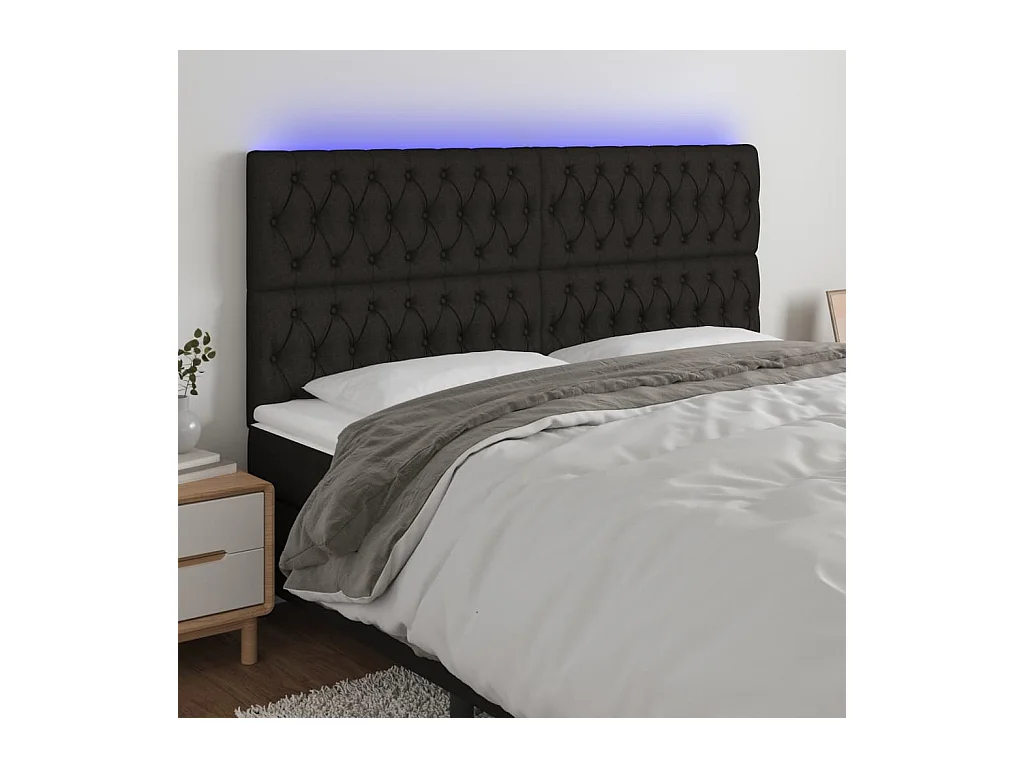 Cabecero | Cabezal de Cama | Mueble cabecero con luces LED tela negro 180x7x118/128 cm