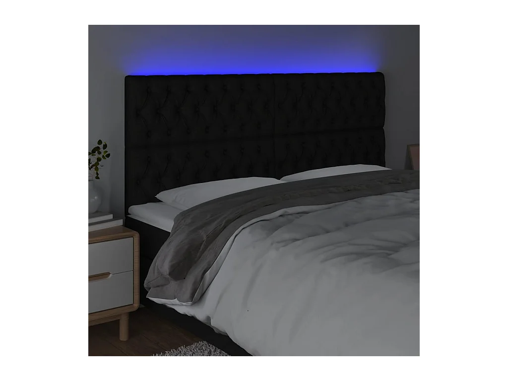 Cabecero | Cabezal de Cama | Mueble cabecero con luces LED tela negro 180x7x118/128 cm