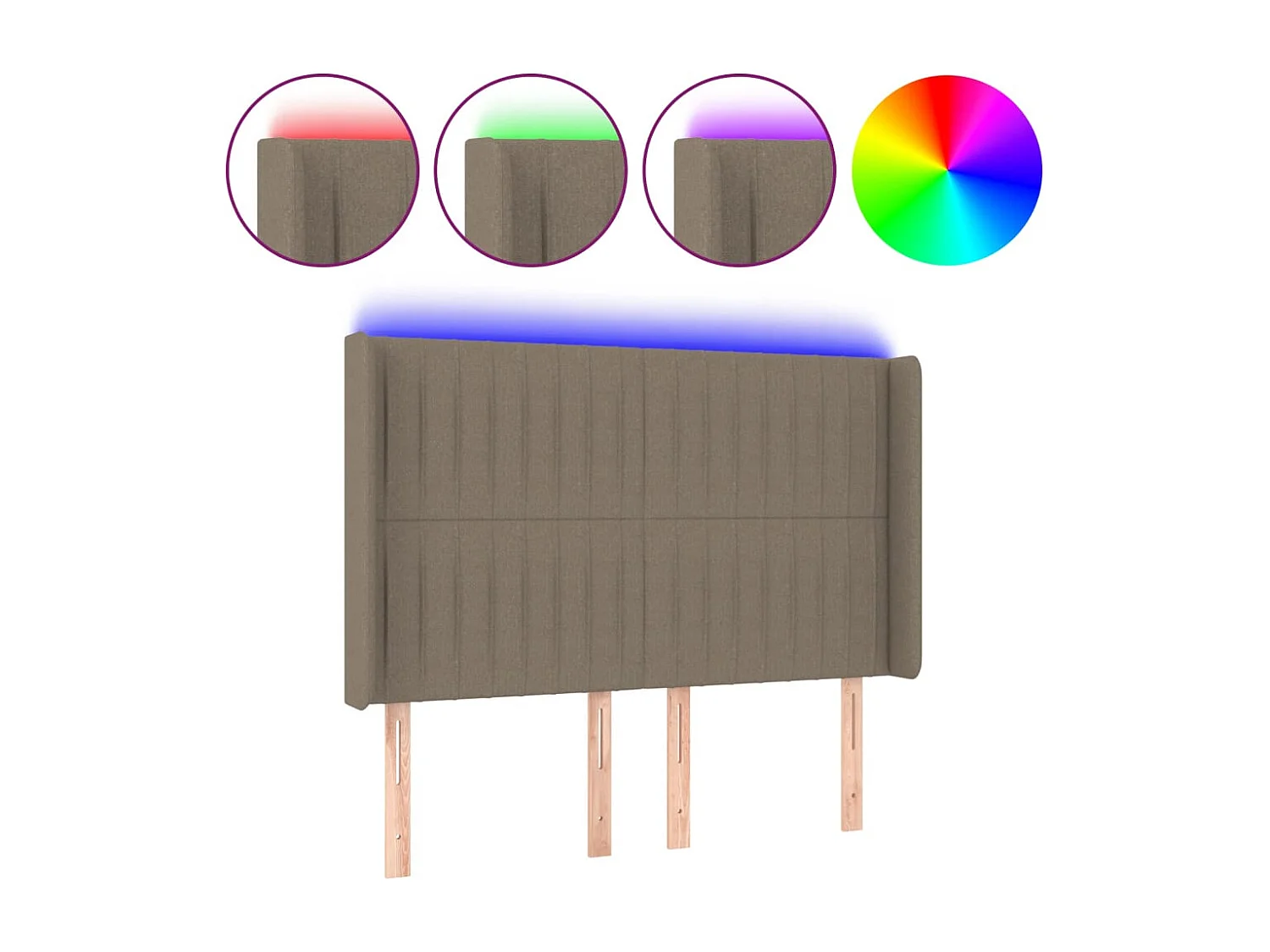 Tête de Lit | Panneau de tête pour lit Moderne à LED Taupe 147x16x118/128 cm Tissu