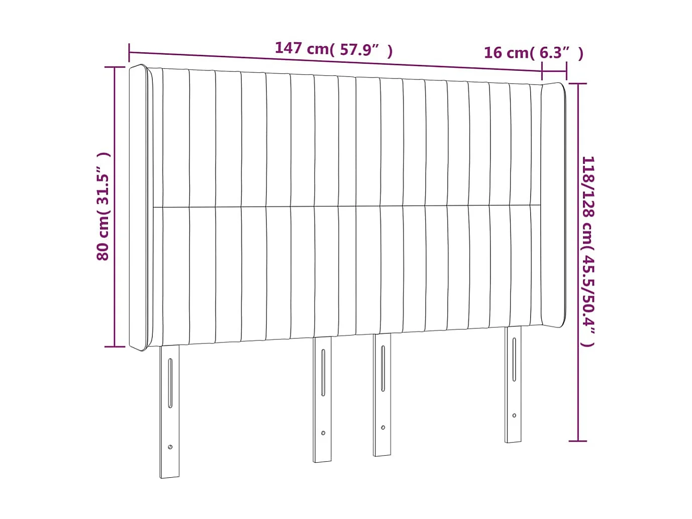 Tête de Lit | Panneau de tête pour lit Moderne à LED Taupe 147x16x118/128 cm Tissu
