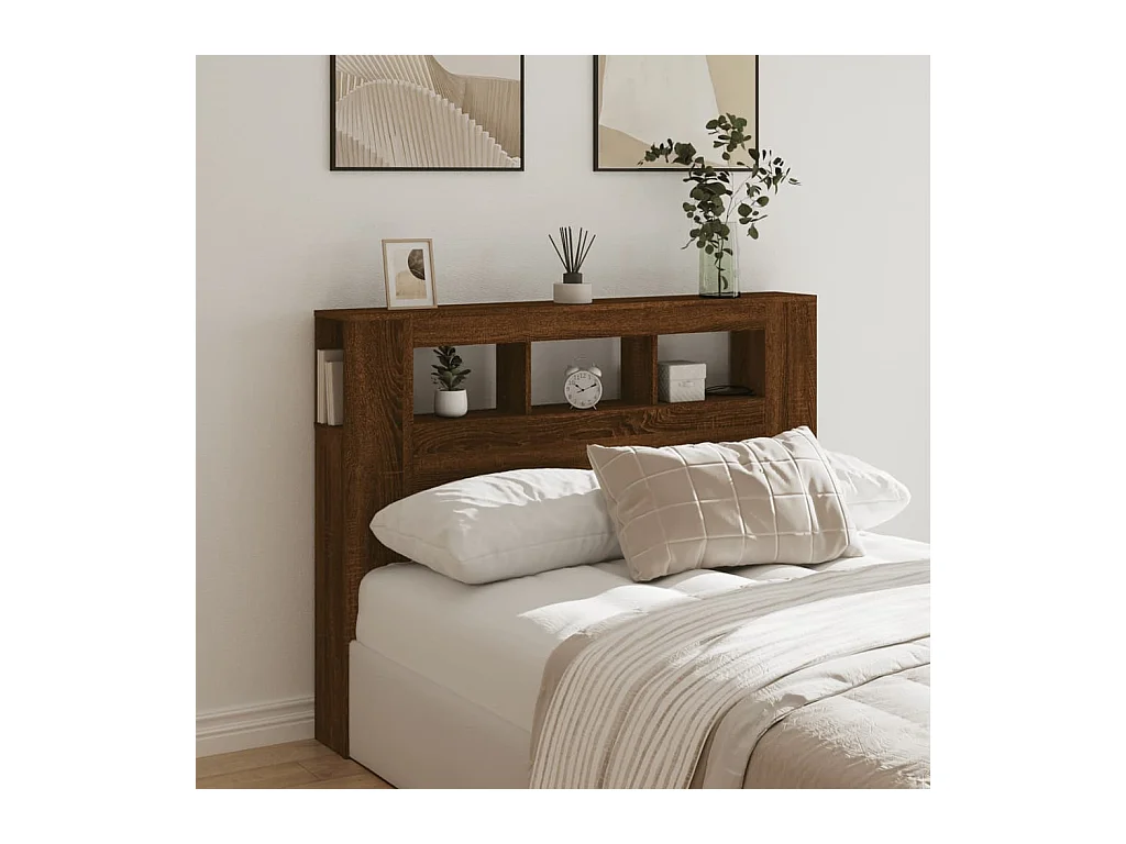 Mueble cabecero | Cabecero | Cabezal de cama LED madera ingeniería marrón roble 140x18,5x103,5 cm