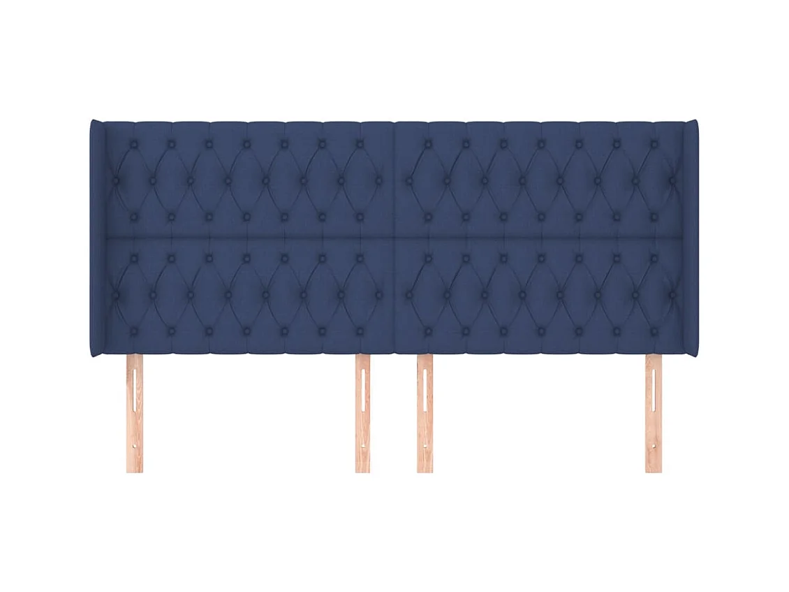 Cabecero | Cabezal de Cama | Mueble cabecero con orejas de tela azul 183x16x118/128 cm