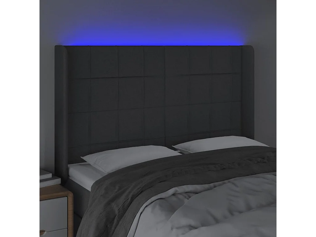 Hoofdbord | Hoofdeinde LED 147x16x118/128 cm stof donkergrijs