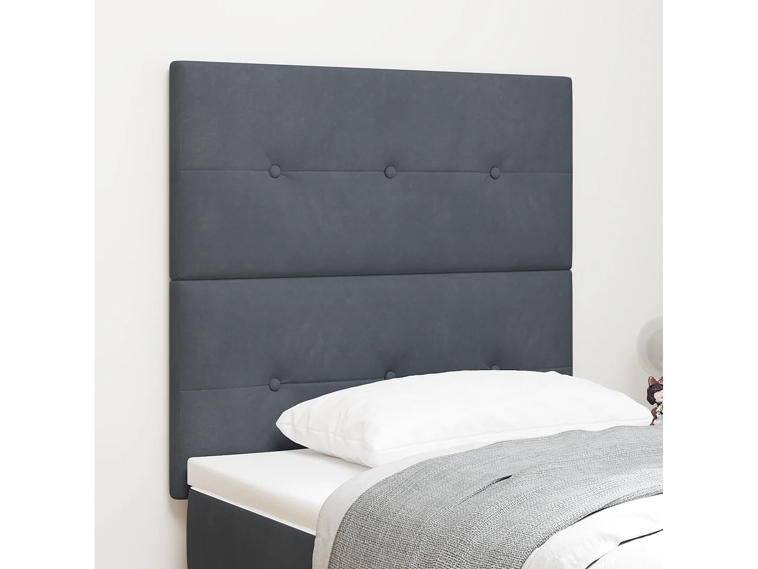 Tête de lit Montage mural | Panneau de tête pour lit Moderne  Gris foncé 90 cm Velours