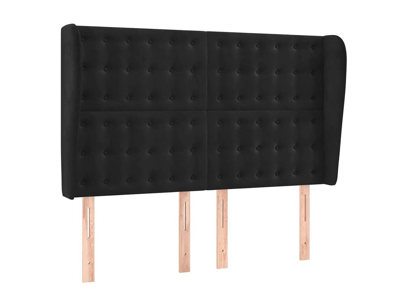 Cabecero | Cabezal de Cama | Mueble cabecero con orejas de terciopelo negro 147x23x118/128 cm