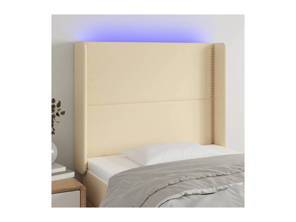 Mueble cabecero | Cabezal de cama | Cabecero con LED de tela color crema 103x16x118/128 cm
