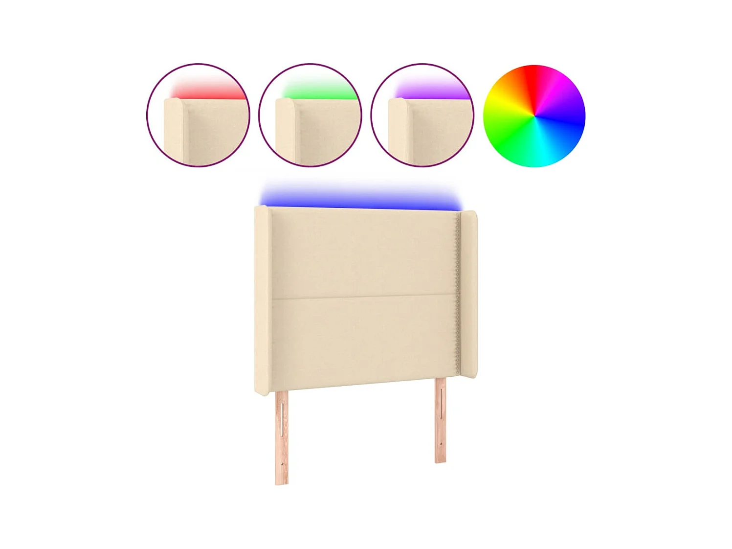 Mueble cabecero | Cabezal de cama | Cabecero con LED de tela color crema 103x16x118/128 cm
