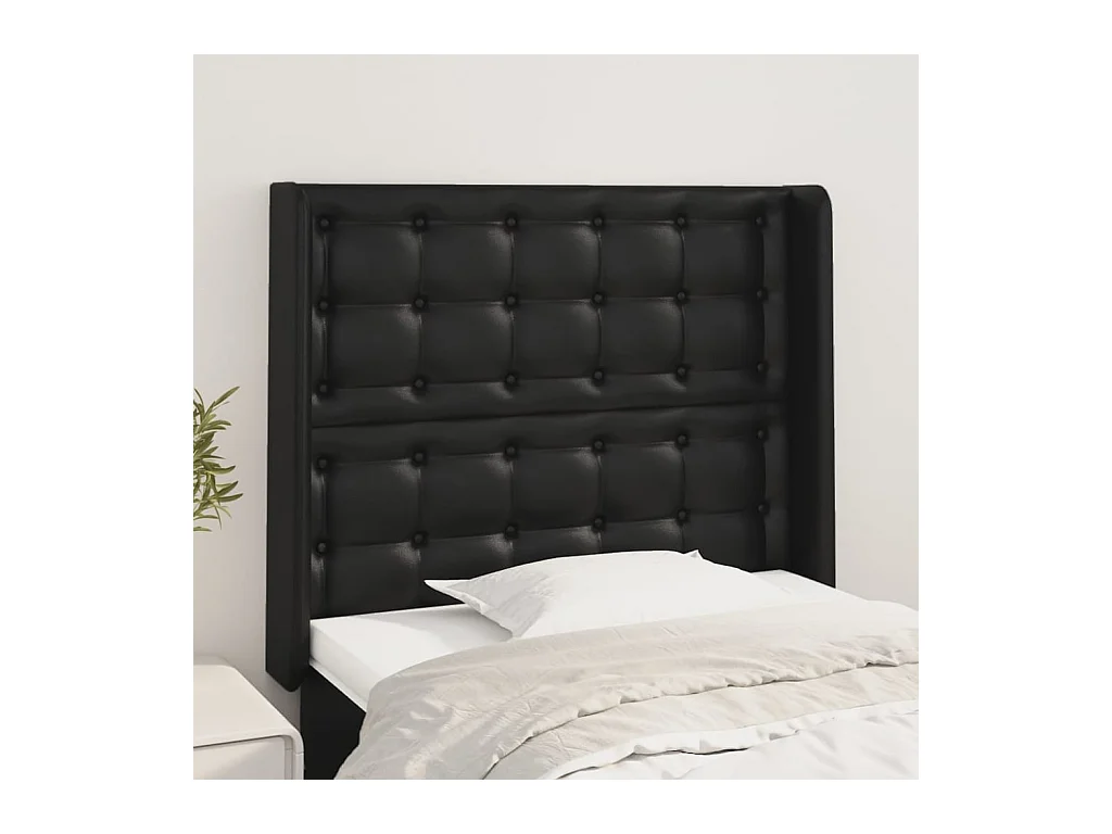 Tête de Lit | Panneau de tête pour lit Moderne avec oreilles Noir 93x16x118/128 cm Similicuir