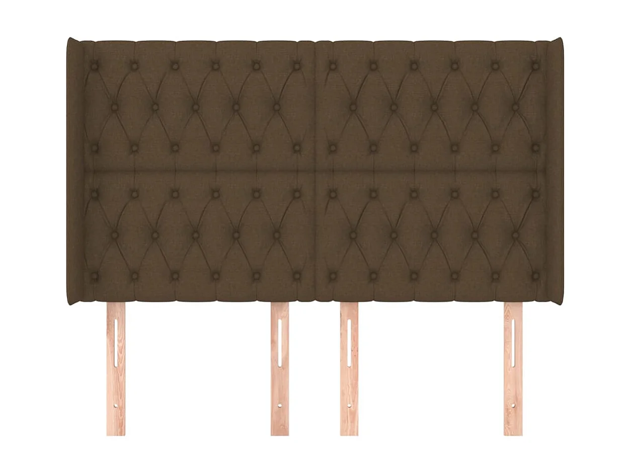 Cabecero | Cabezal de Cama | Mueble cabecero con orejas de tela marrón oscuro 163x16x118/128 cm