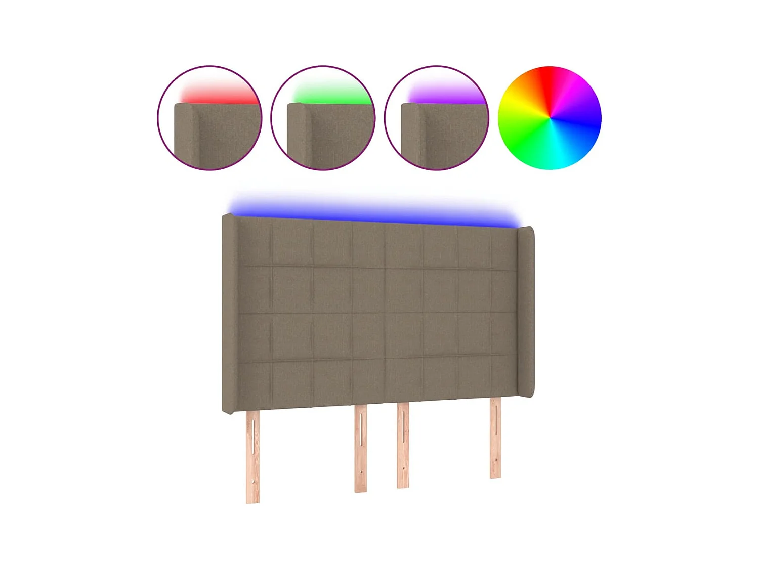 Tête de Lit | Panneau de tête pour lit Moderne à LED Taupe 147x16x118/128 cm Tissu