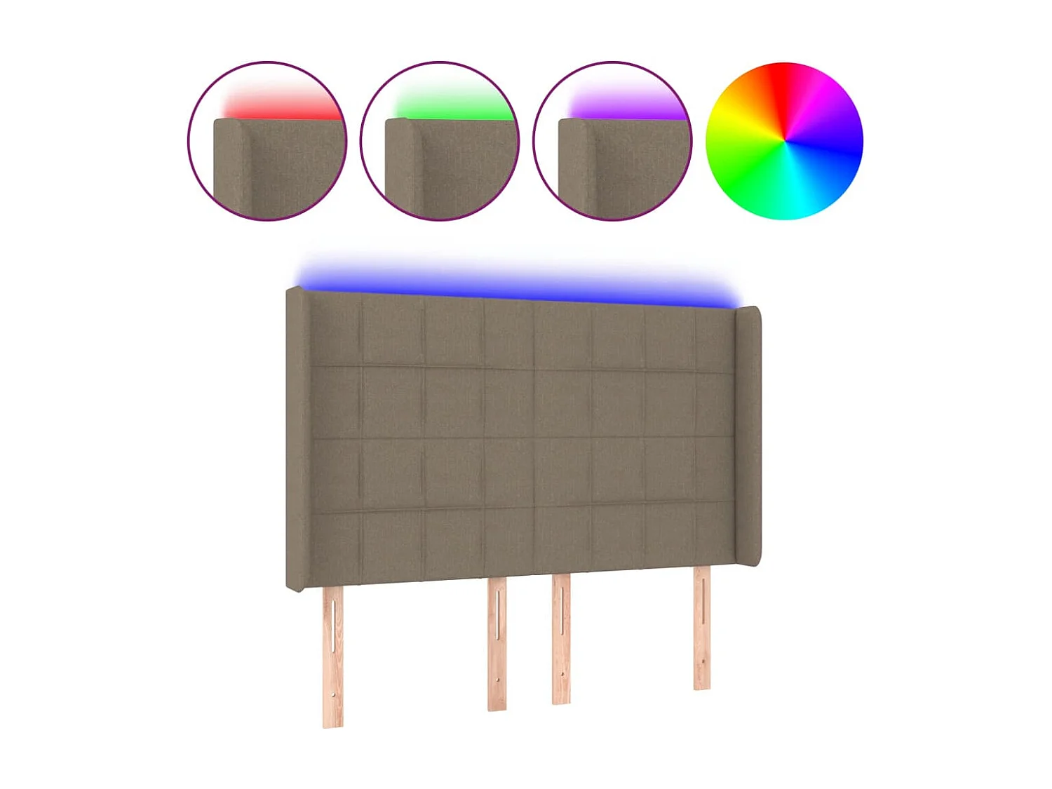 Mueble cabecero | Cabezal de cama | Cabecero con LED de tela gris taupe 147x16x118/128 cm