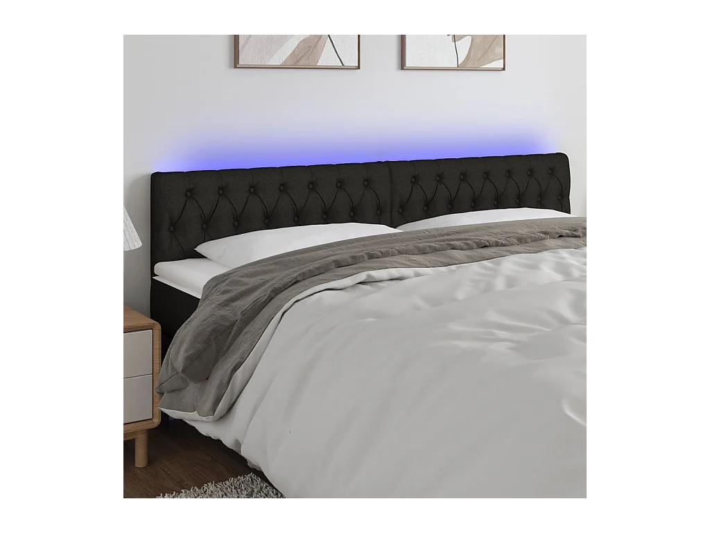 Tête de Lit | Panneau de tête pour lit Moderne à LED Noir 200x7x78/88 cm Tissu