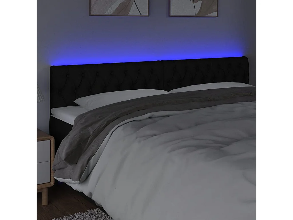 Tête de Lit | Panneau de tête pour lit Moderne à LED Noir 200x7x78/88 cm Tissu