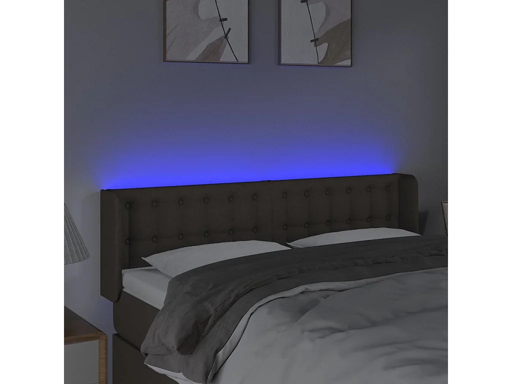Mueble cabecero | Cabezal de cama | Cabecero con LED de tela gris taupe 147x16x78/88 cm