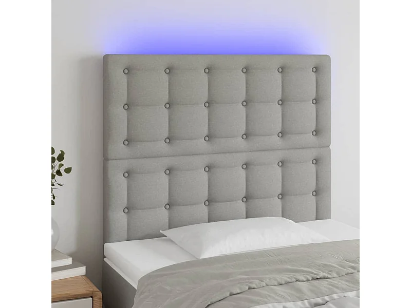 Cabecero | Cabezal de Cama | Mueble cabecero con luces LED tela gris claro 80x5x118/128 cm