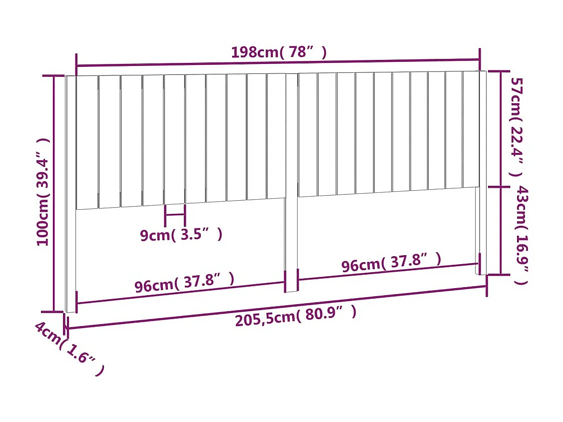 Hoofdbord | Hoofdeinde 205,5x4x100 cm massief grenenhout wit
