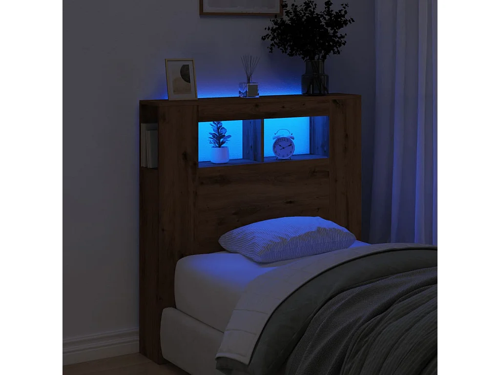 Tête de Lit | Panneau de tête pour lit Moderne à LED chêne artisanal 100x18,5x103,5 cm