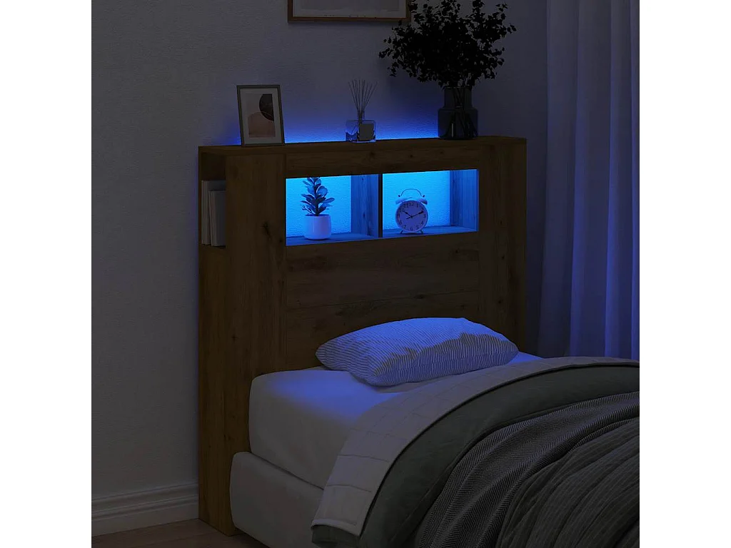 Tête de Lit | Panneau de tête pour lit Moderne à LED chêne artisanal 100x18,5x103,5 cm