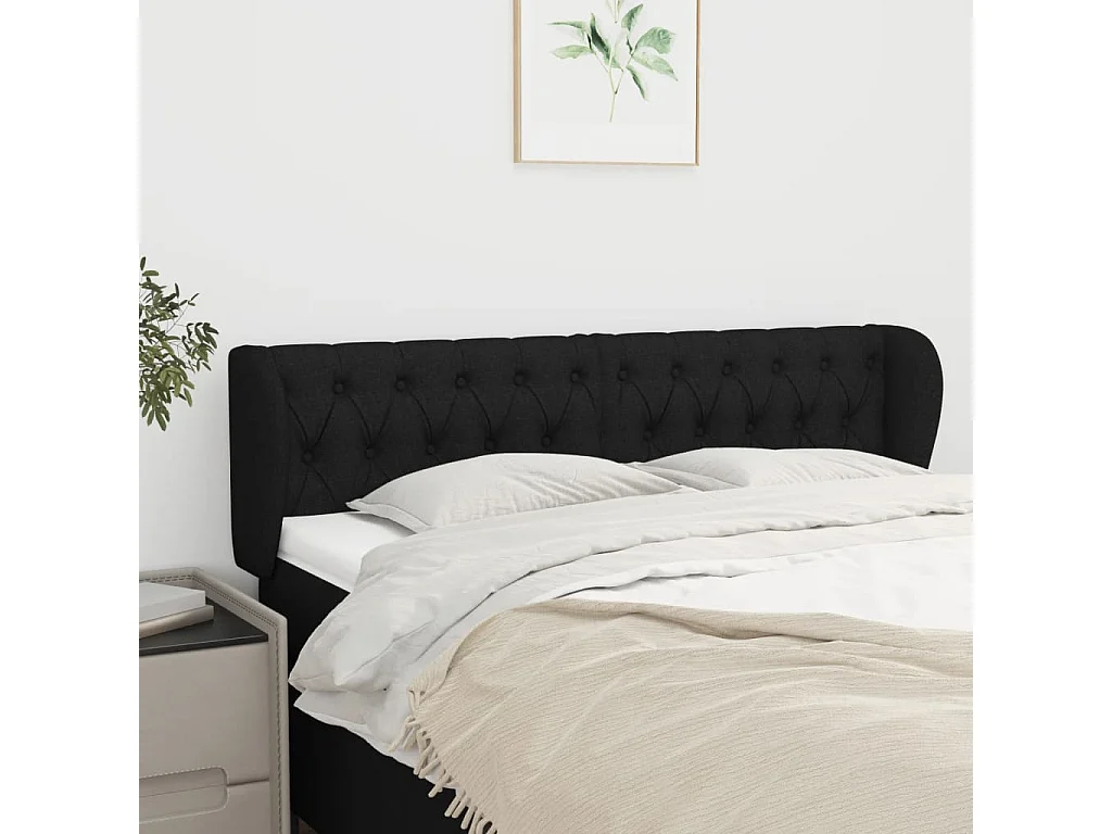 Tête de Lit | Panneau de tête pour lit Moderne avec oreilles Noir 163x23x78/88 cm Tissu