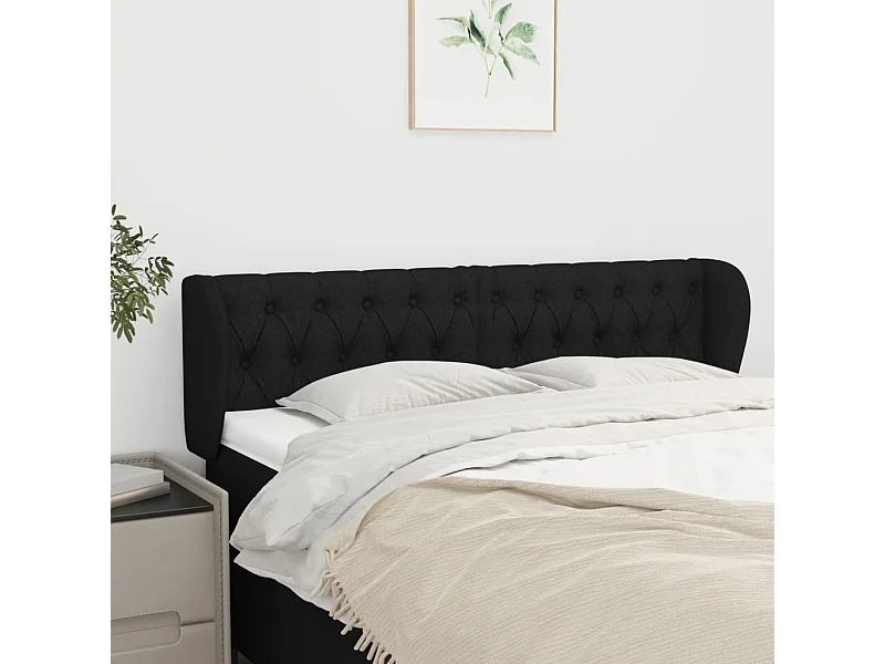 Tête de Lit | Panneau de tête pour lit Moderne avec oreilles Noir 163x23x78/88 cm Tissu