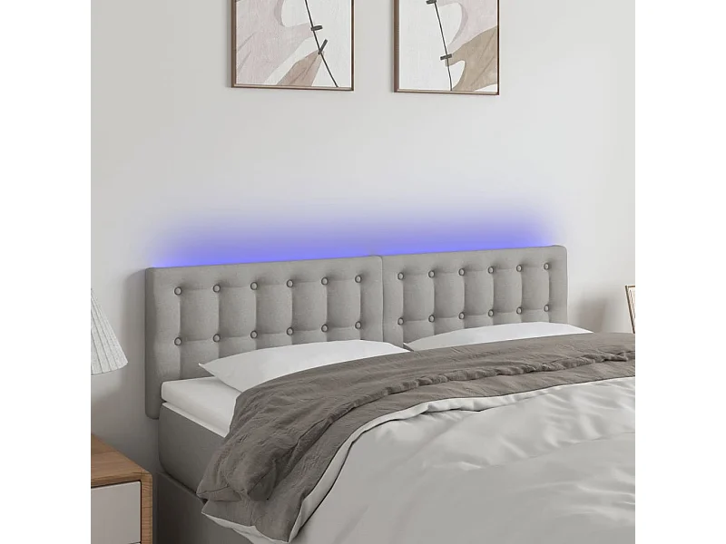 Mueble cabecero | Cabezal de cama | Cabecero con LED de tela gris claro 144x5x78/88 cm