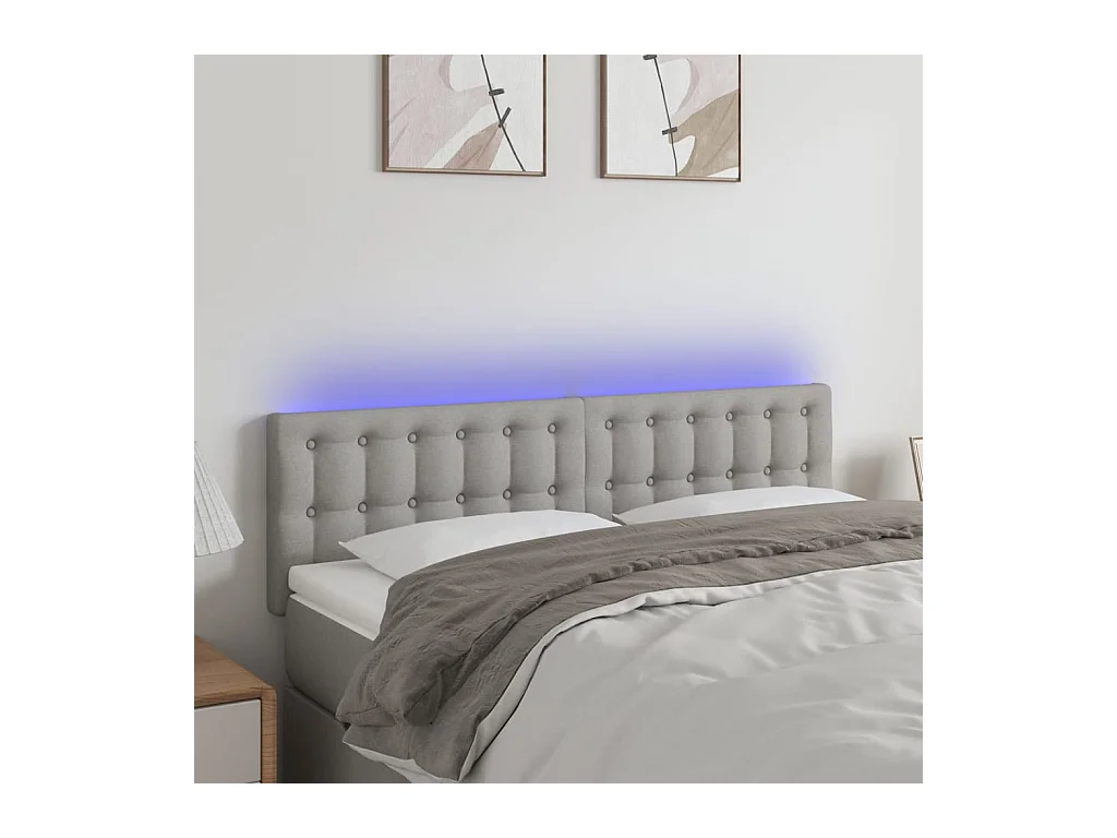 Mueble cabecero | Cabezal de cama | Cabecero con LED de tela gris claro 144x5x78/88 cm