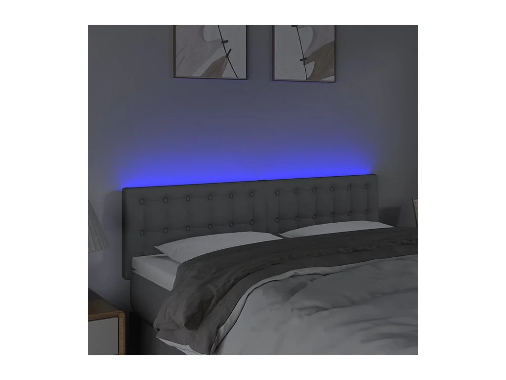 Mueble cabecero | Cabezal de cama | Cabecero con LED de tela gris claro 144x5x78/88 cm