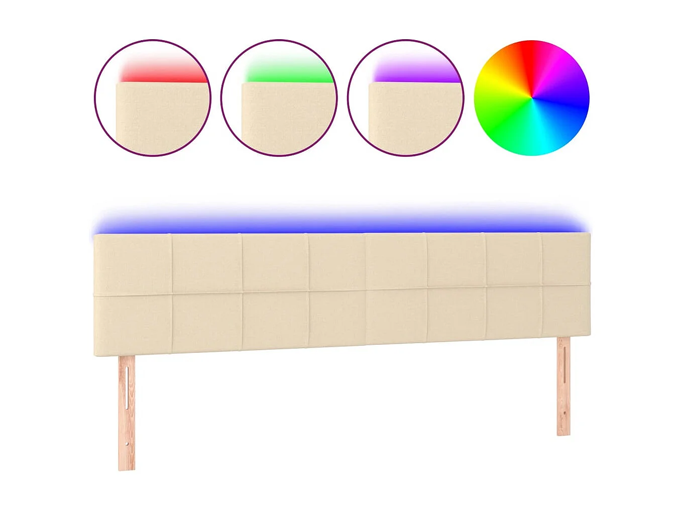 Mueble cabecero | Cabezal de cama | Cabecero con LED de tela color crema 160x5x78/88 cm