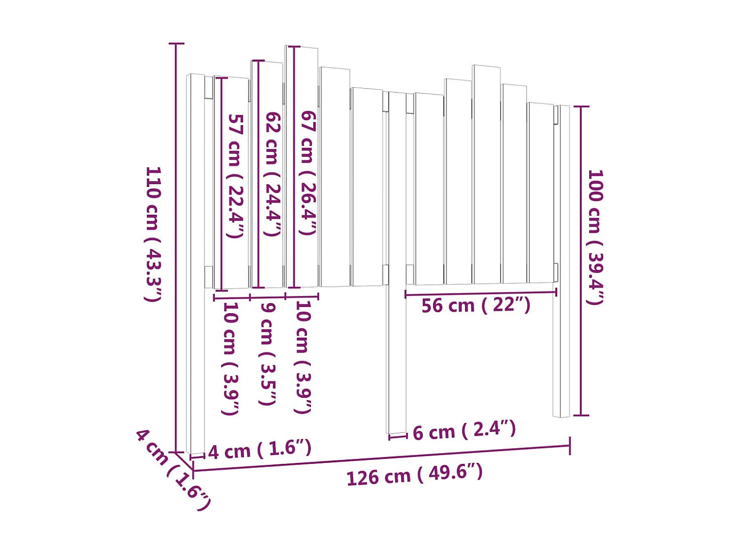 Tête de Lit | Panneau de tête pour lit Moderne Noir 126x4x110 cm Bois massif de pin