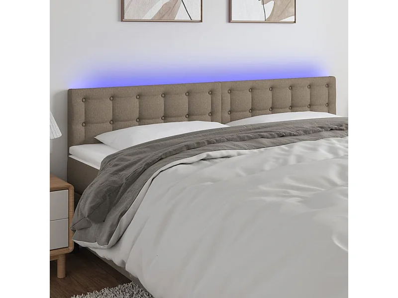 Tête de Lit | Panneau de tête pour lit Moderne à LED Taupe 200x5x78/88 cm Tissu