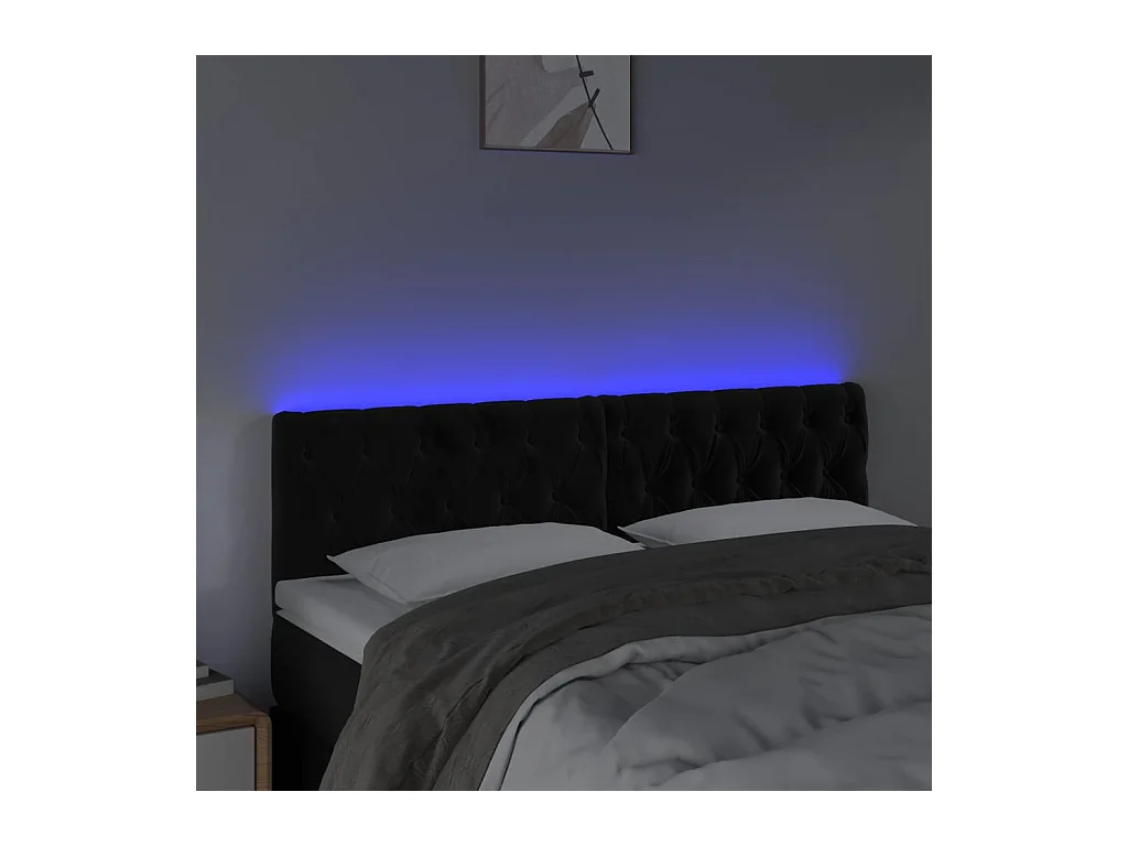 Cabecero | Cabezal de Cama | Mueble cabecero con LED de terciopelo negro 160x7x78/88 cm