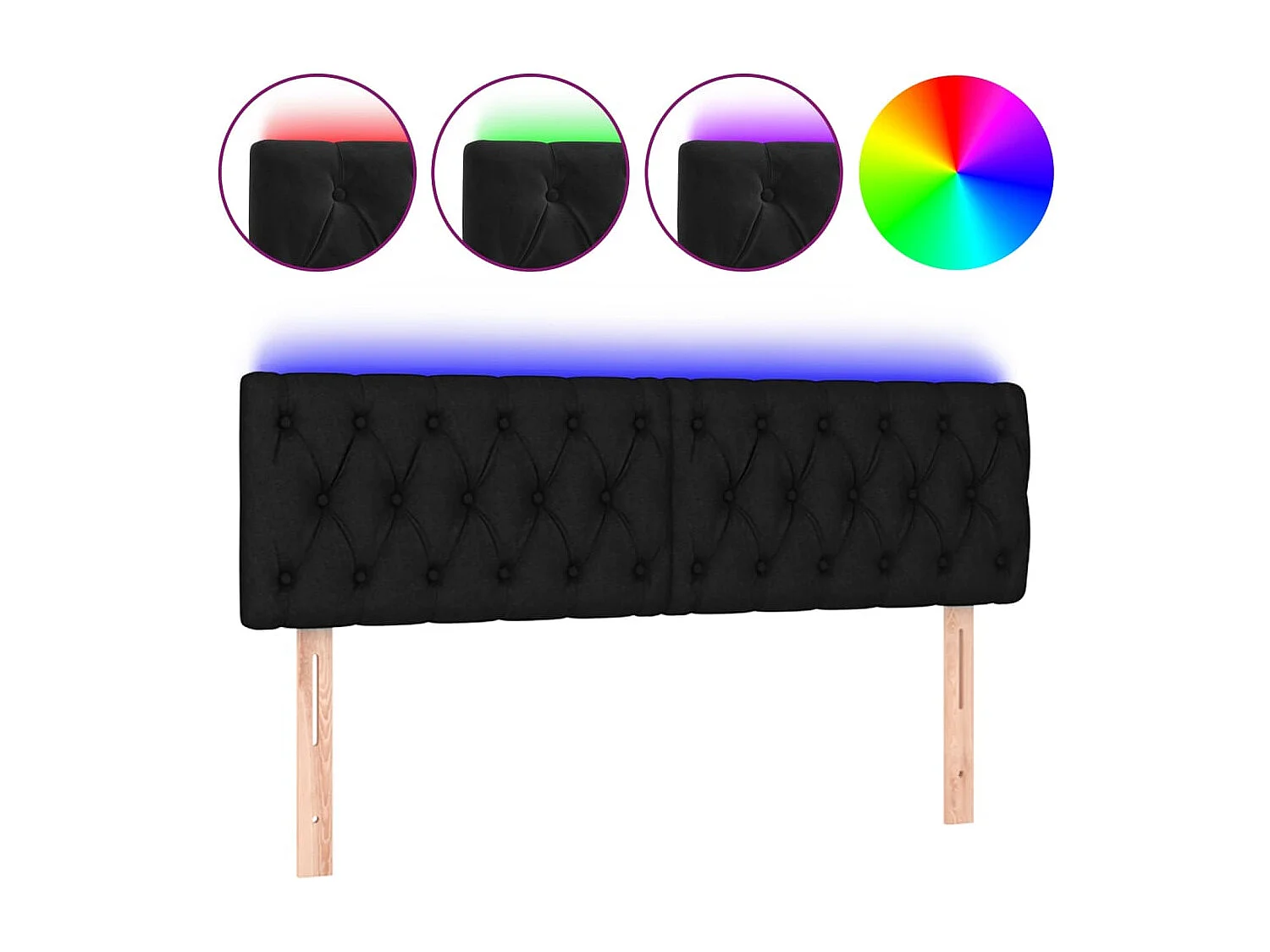 Hoofdbord | Hoofdeinde LED 160x7x78/88 cm fluweel zwart