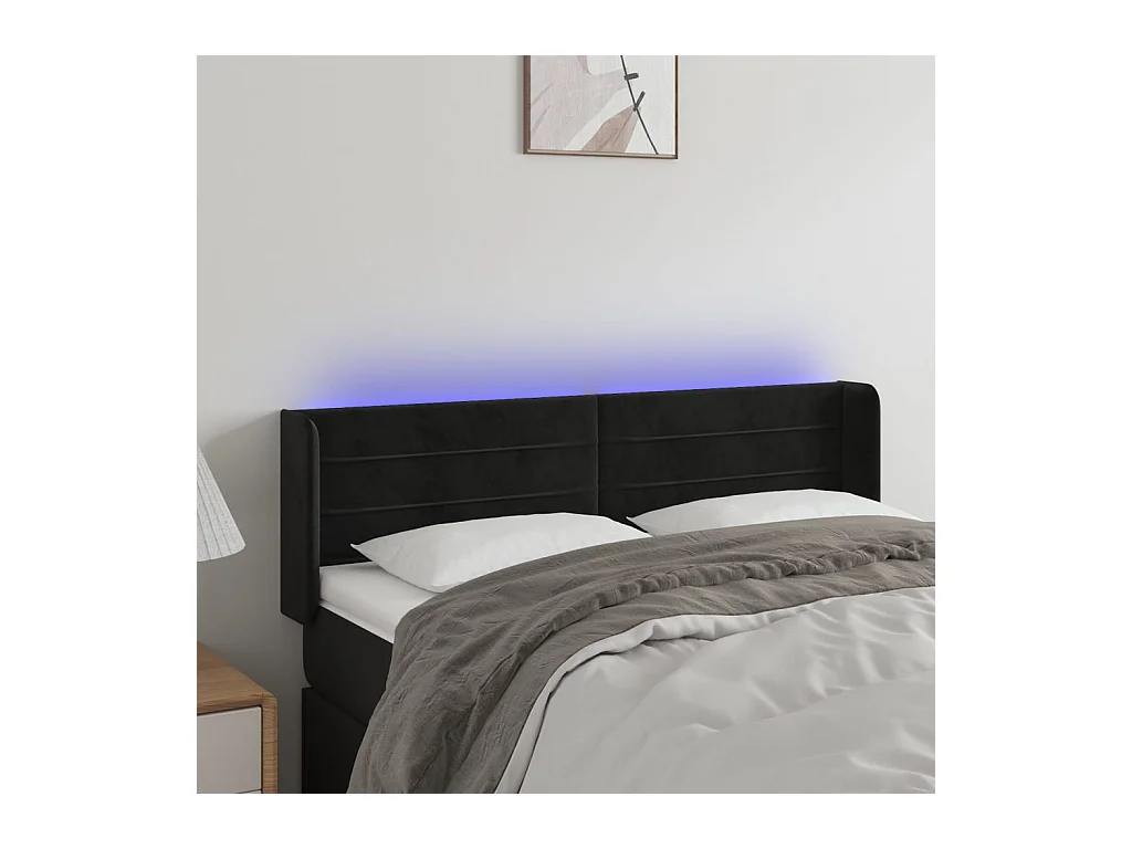Cabecero | Cabezal de Cama | Mueble cabecero con LED de terciopelo negro 147x16x78/88 cm